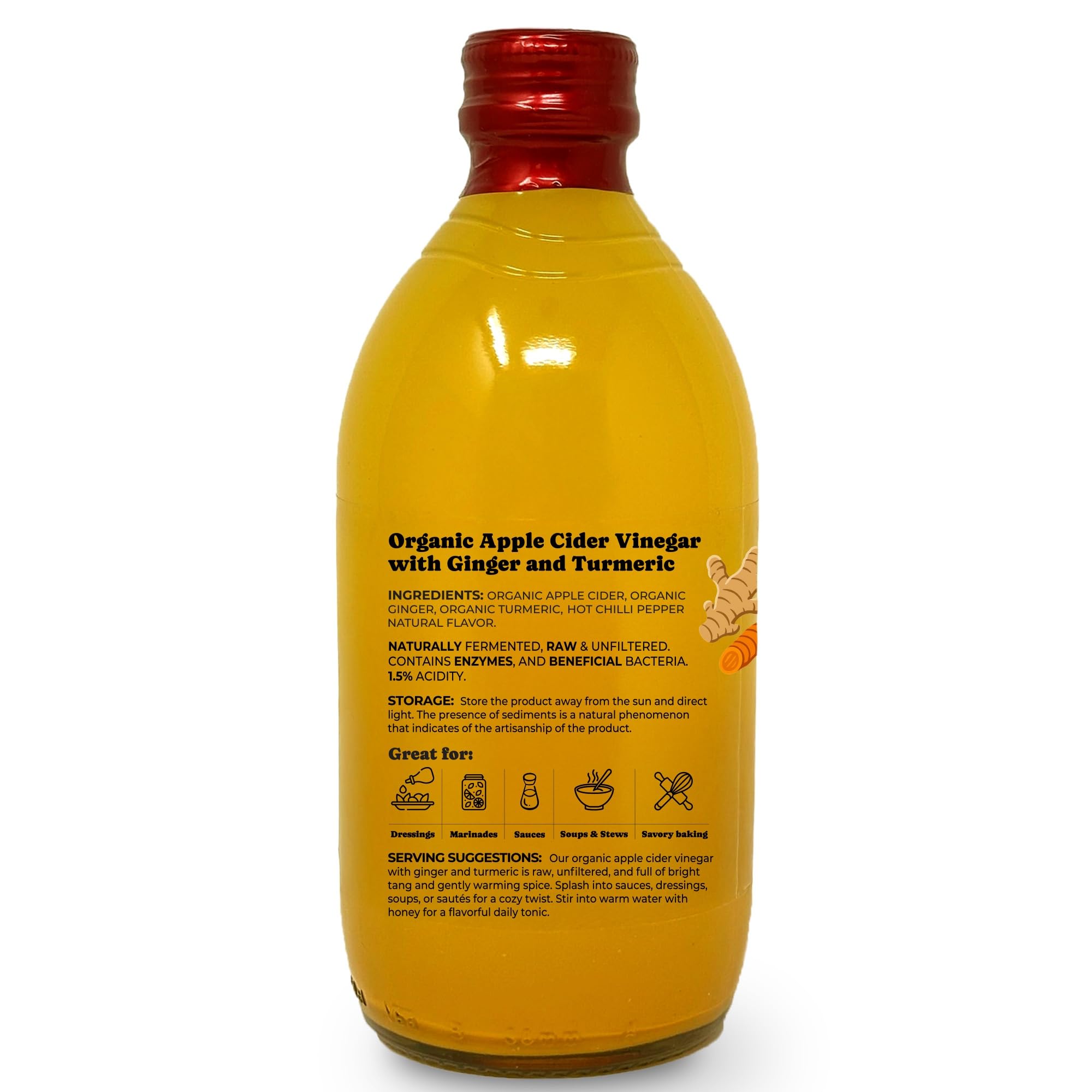 Food To Live Organic Italian Apple Cider Vinegar with Ginger & Turmeric – 500 ml