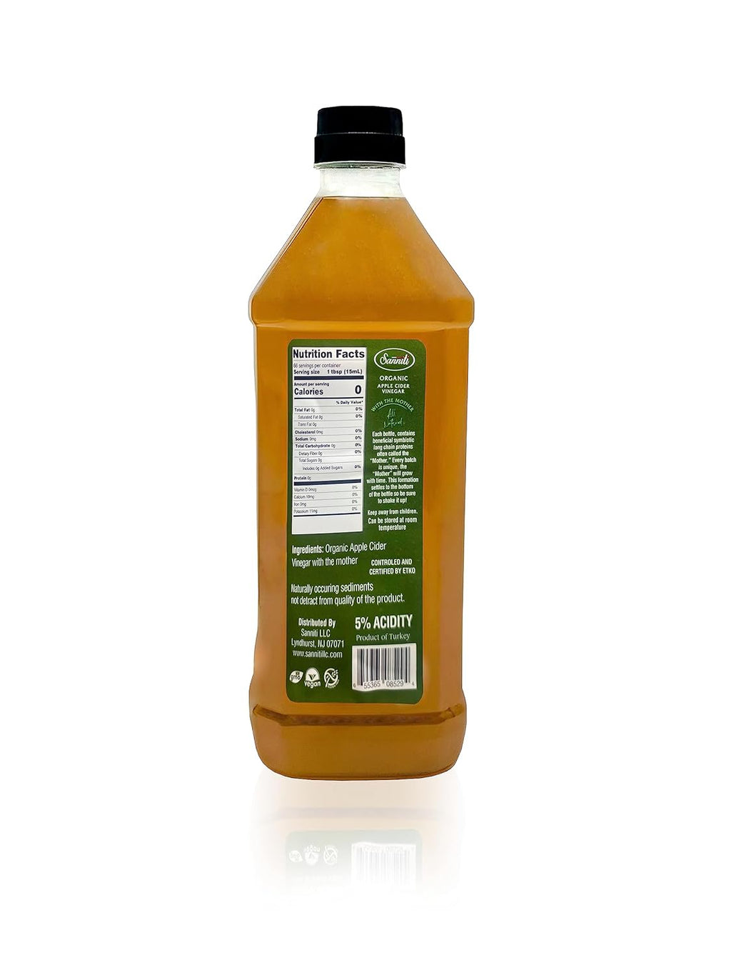 Sanniti Organic Apple Cider Vinegar with the Mother – Raw & Unfiltered, 34 fl oz