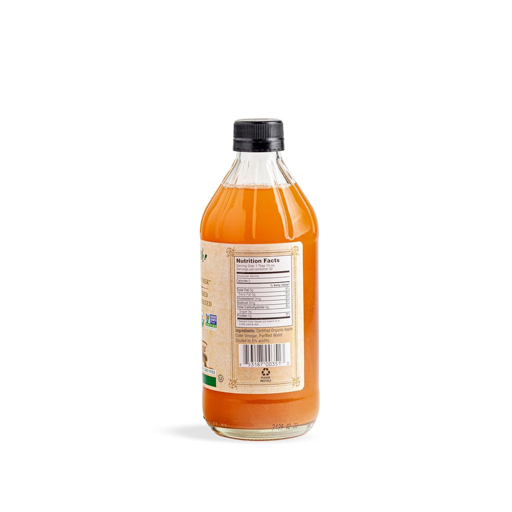 Mother Earth Organic Apple Cider Vinegar With The Mother – 16 oz Glass Bottle