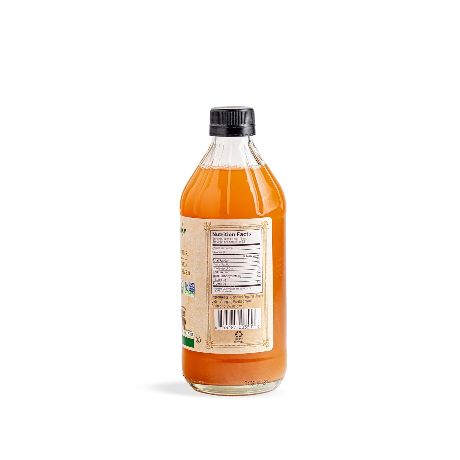 Mother Earth Organic Apple Cider Vinegar With The Mother – 16 oz Glass Bottle