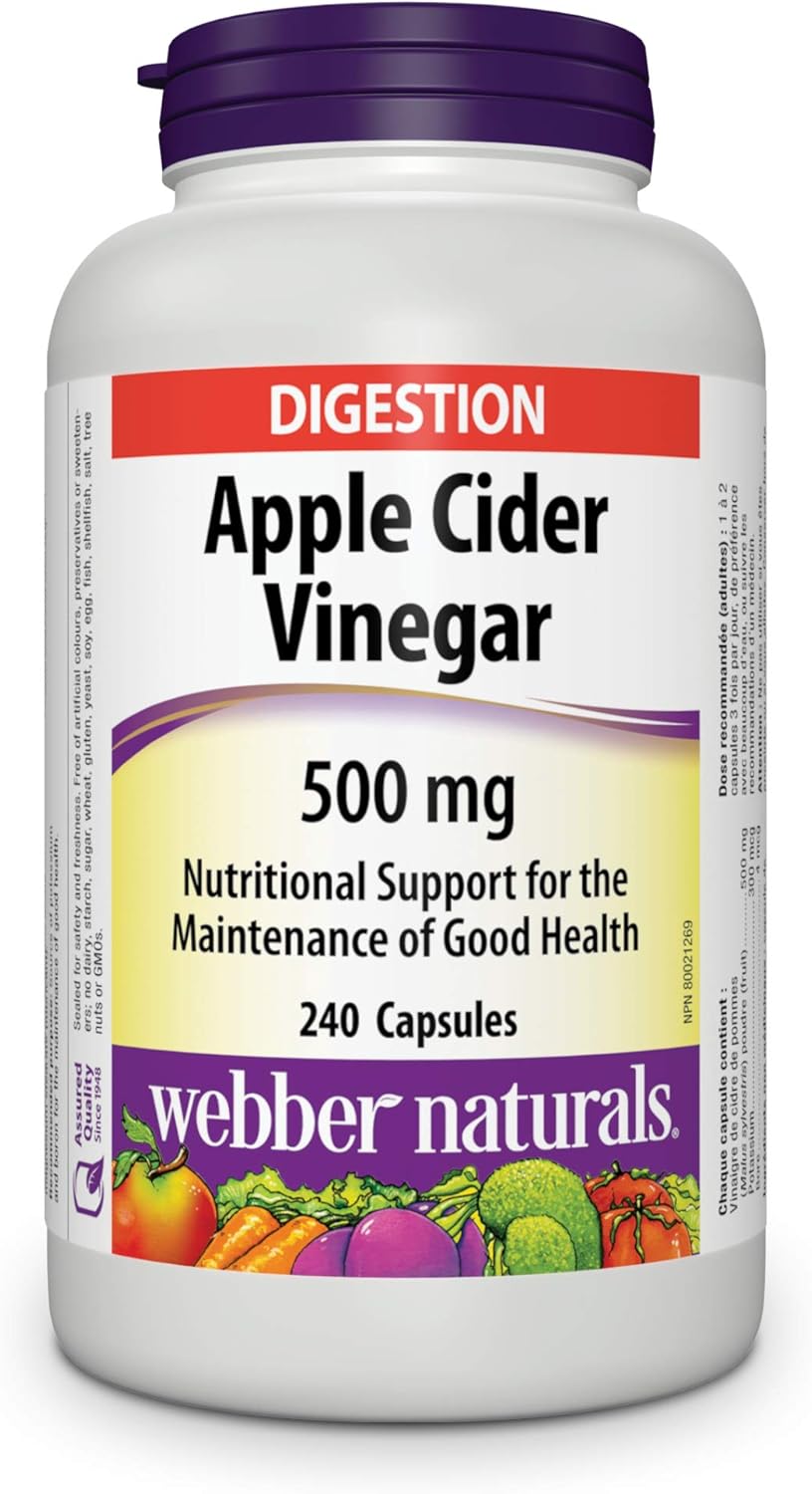 Webber Naturals Apple Cider Vinegar Capsules – 500 mg, 240 Count