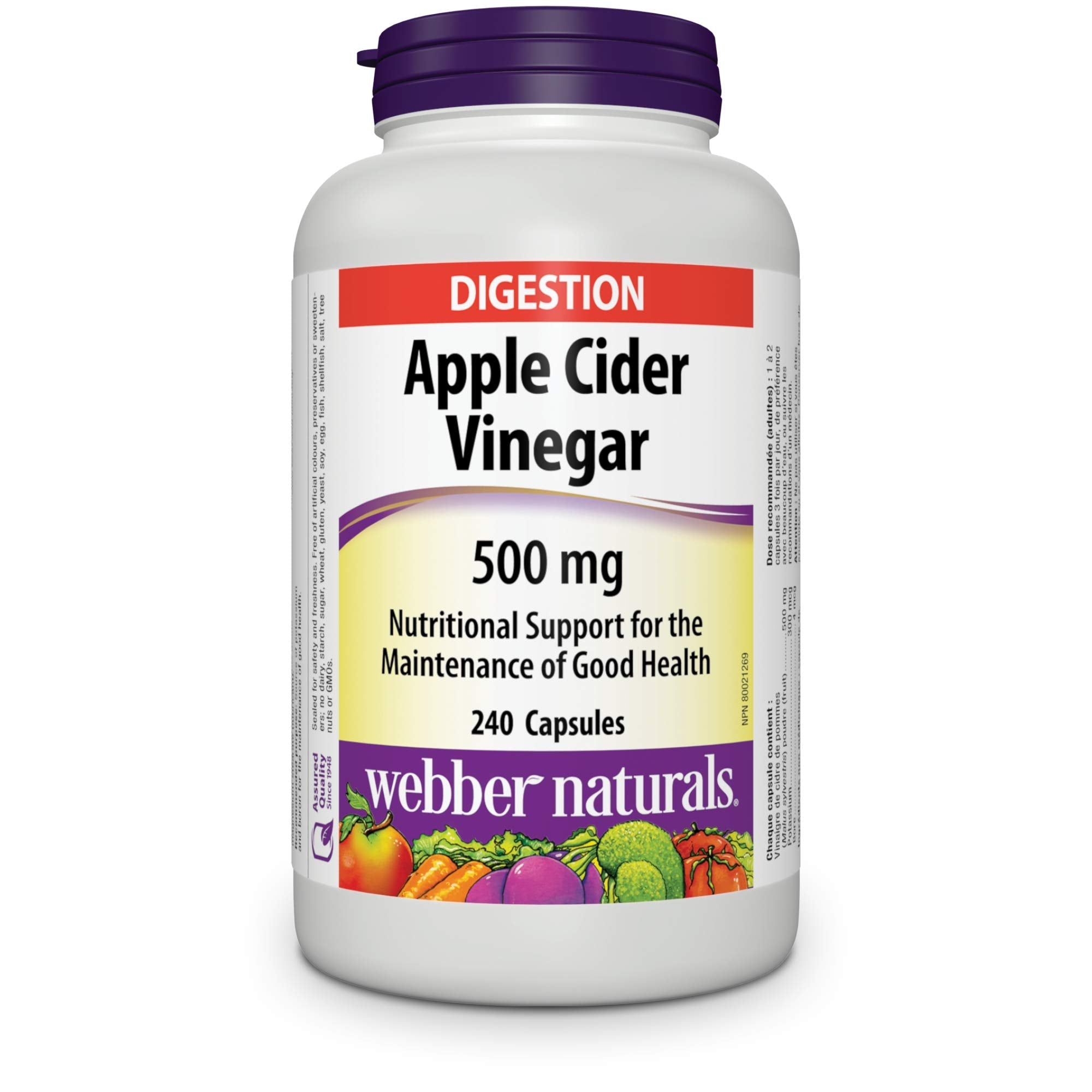 Webber Naturals Apple Cider Vinegar Capsules – 500 mg, 240 Count