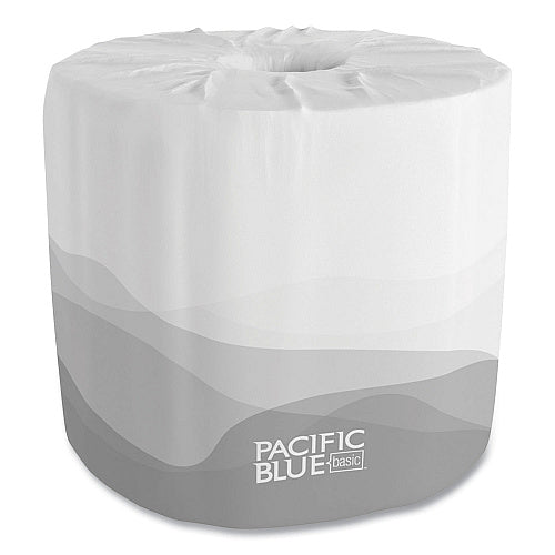 Roll of Pacific Blue basic toilet paper on a white background