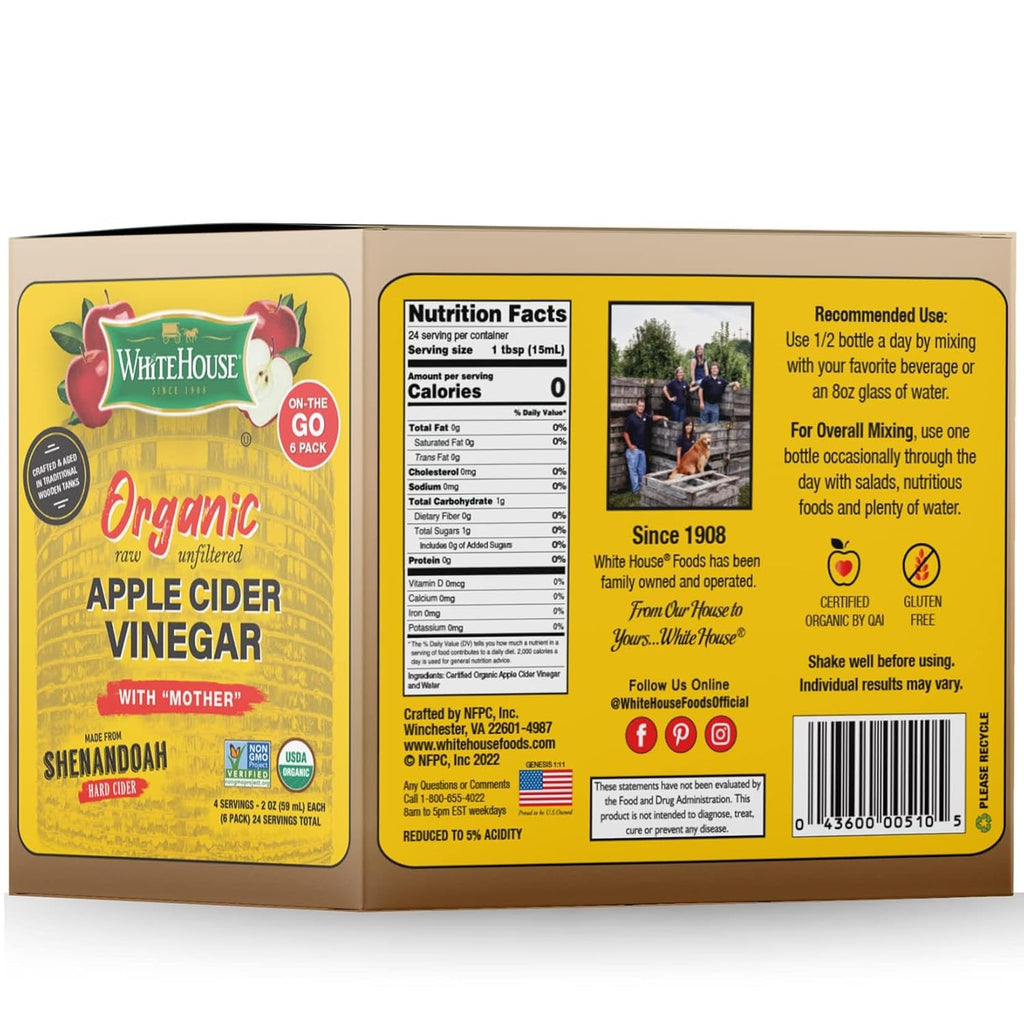 White House Organic Apple Cider Vinegar Shots with the Mother – 2 oz Bottles, 24 Pack