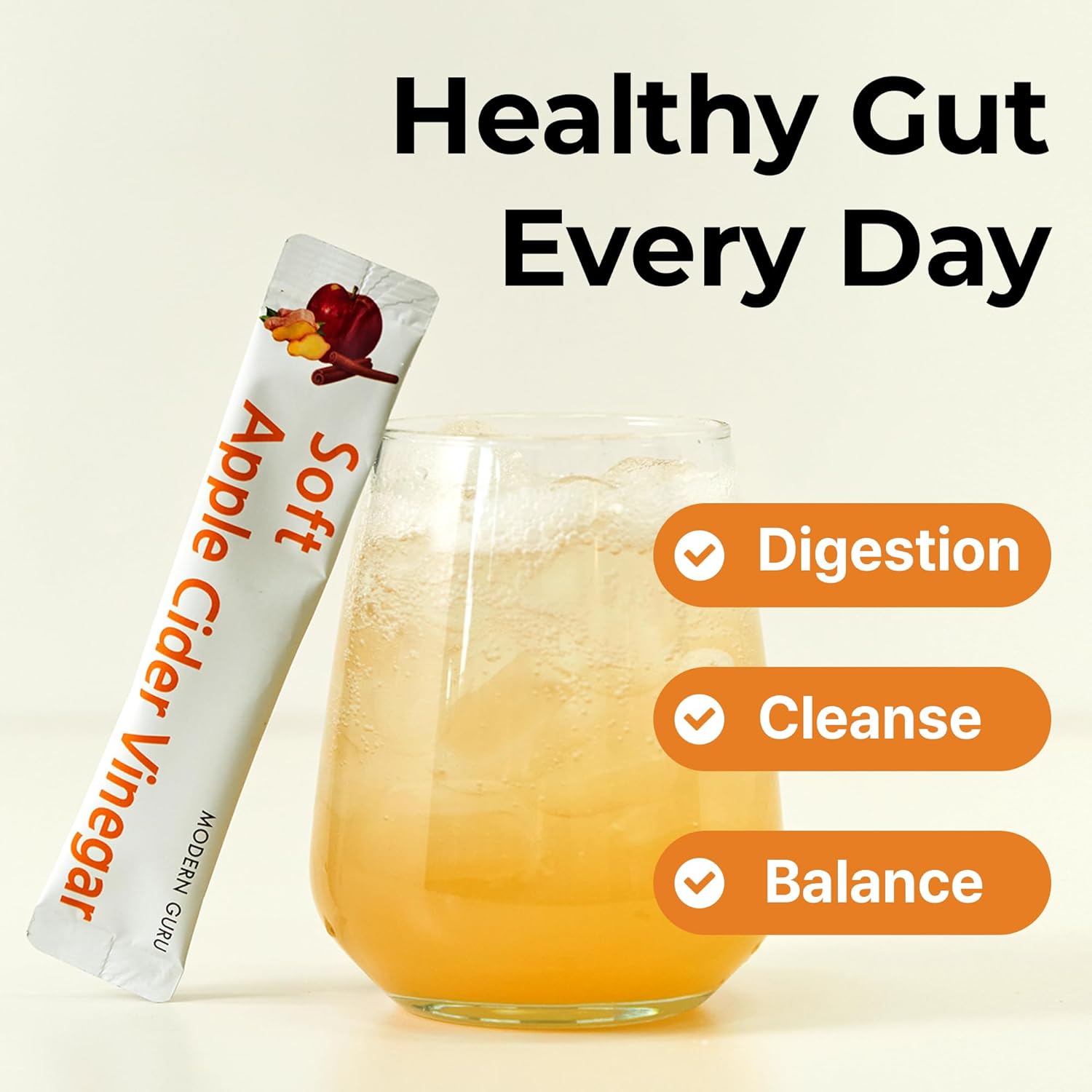 Modern Guru Apple Cider Vinegar Drink Sticks with Ginger & Cinnamon – 21 Count