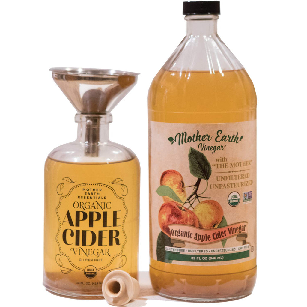 Mother Earth Organic Apple Cider Vinegar With The Mother – 14 oz Glass Apothecary Bottle