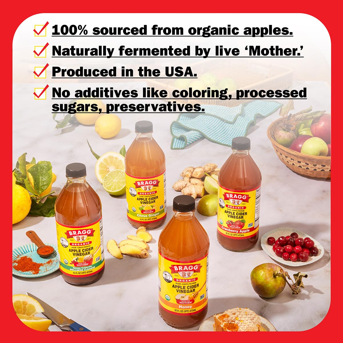 Bragg Organic Flavored Apple Cider Vinegar with the Mother – Raw & Unfiltered, 16 fl oz