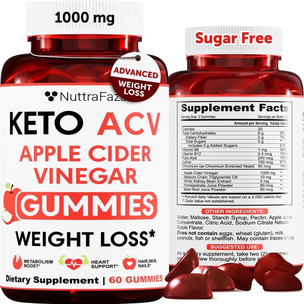 NuttraFlair Keto Apple Cider Vinegar Gummies – Sugar-Free, 1,000 mg, 60 Count