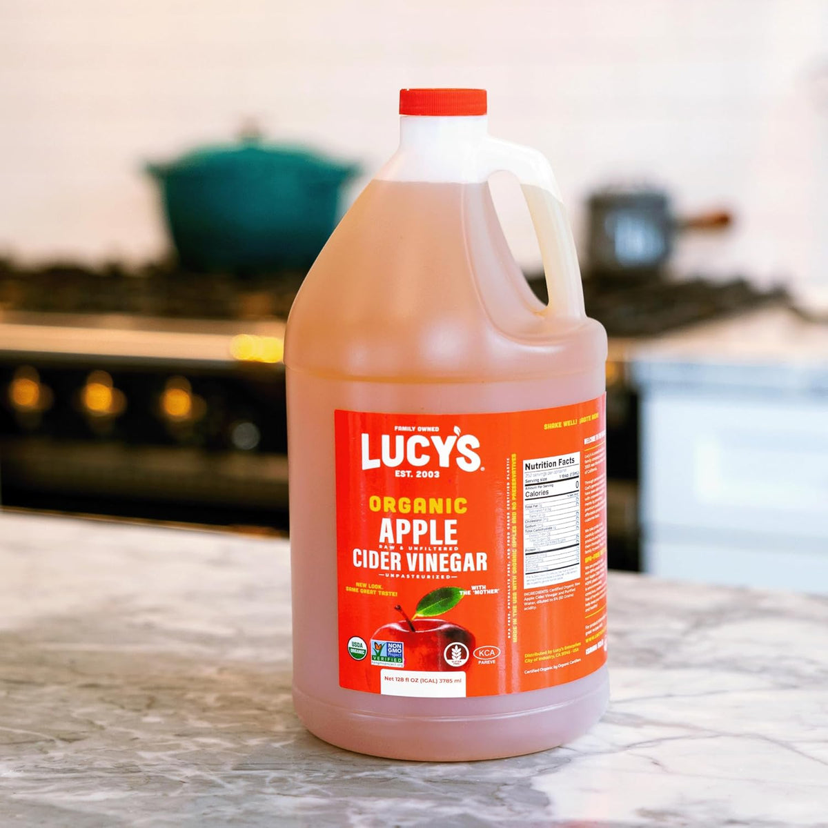Lucy’s Organic Raw Apple Cider Vinegar with the Mother – Unfiltered, Non-GMO, Gallon Size