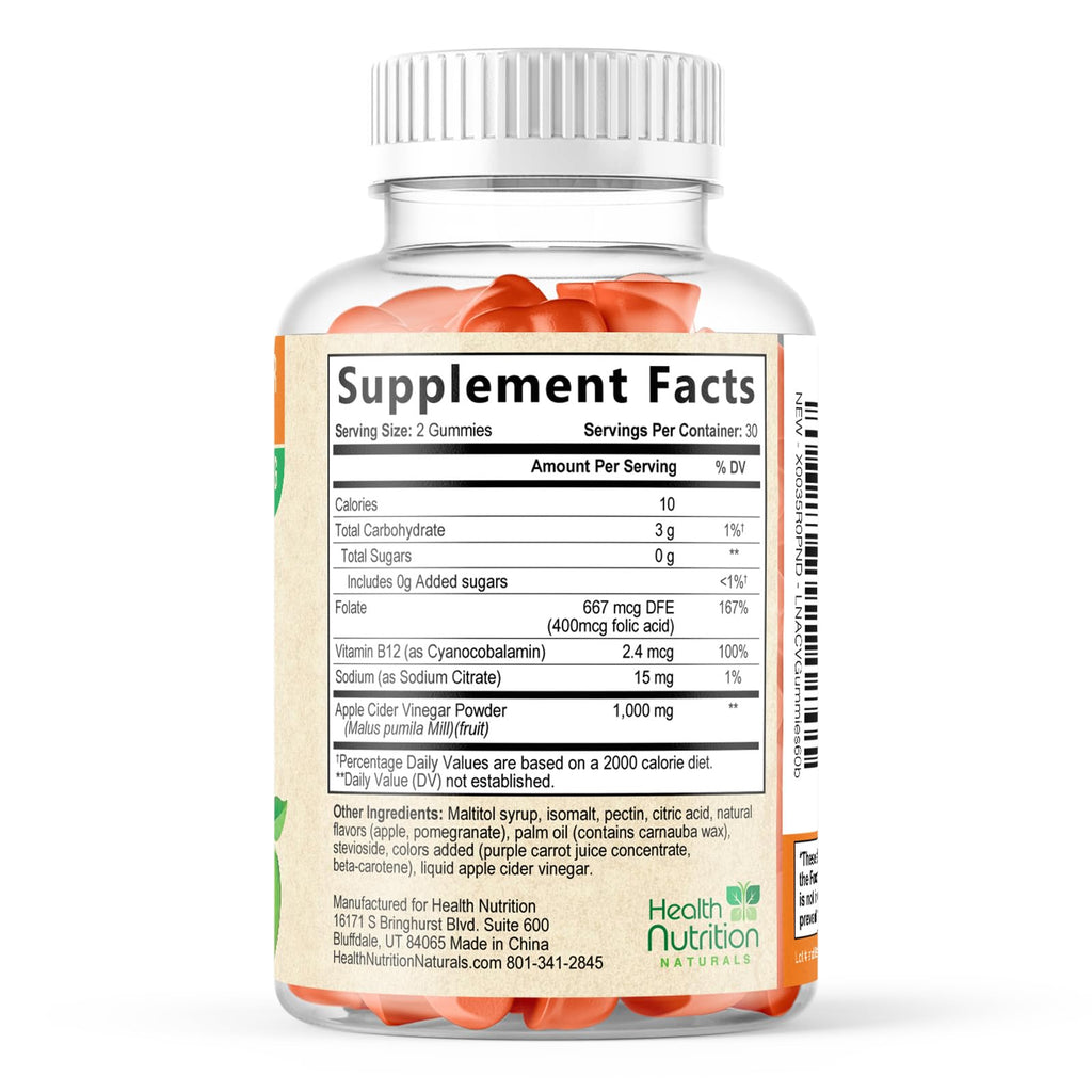 Health Nutrition Zero-Sugar Apple Cider Vinegar Gummies with the Mother & Vitamin B12