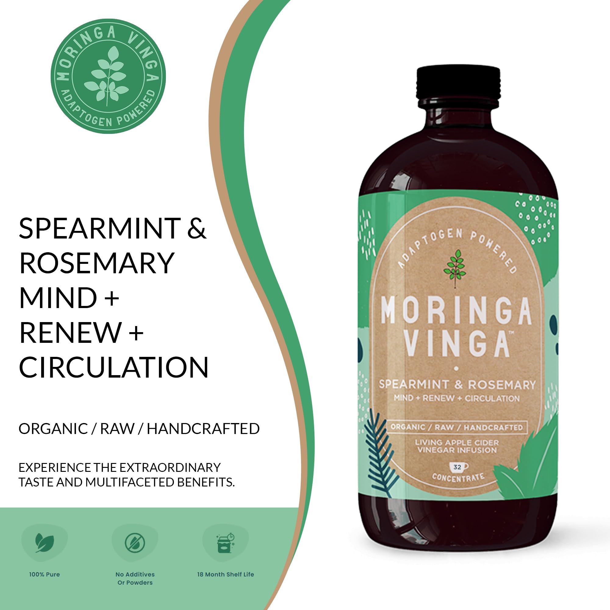 Adaptogen Powered Moringa Vinga Herbal Tonic with Apple Cider Vinegar – 32 oz