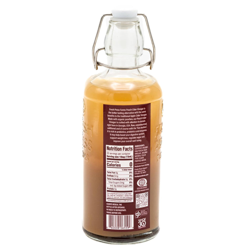 Fresh Press Farms Organic Peach Cider Vinegar with the Mother – 16.4 oz, 2-Pack