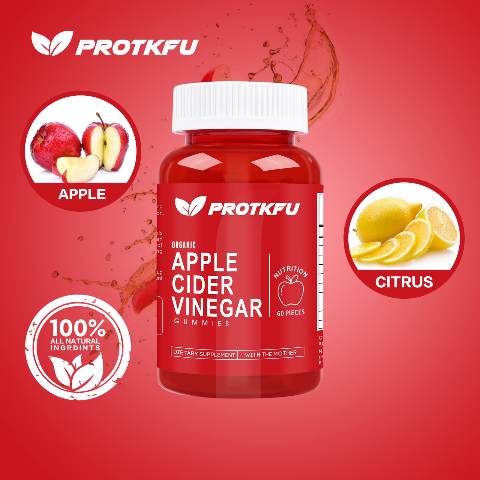 ProTKFU Apple Cider Vinegar Gummies with the Mother – 1,000 mg
