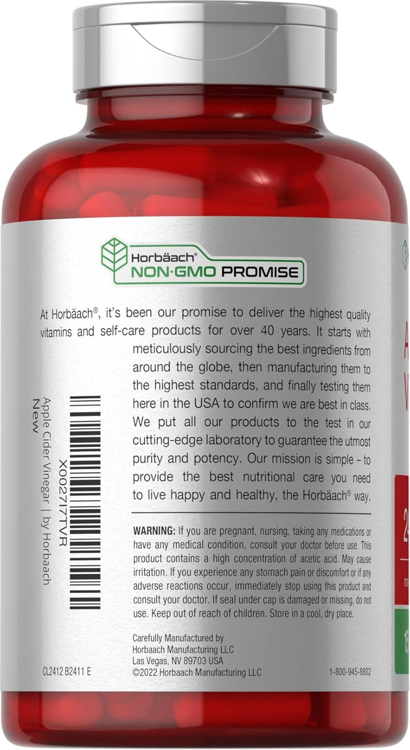 Horbäach Apple Cider Vinegar Capsules – 2,400 mg, 150 Count