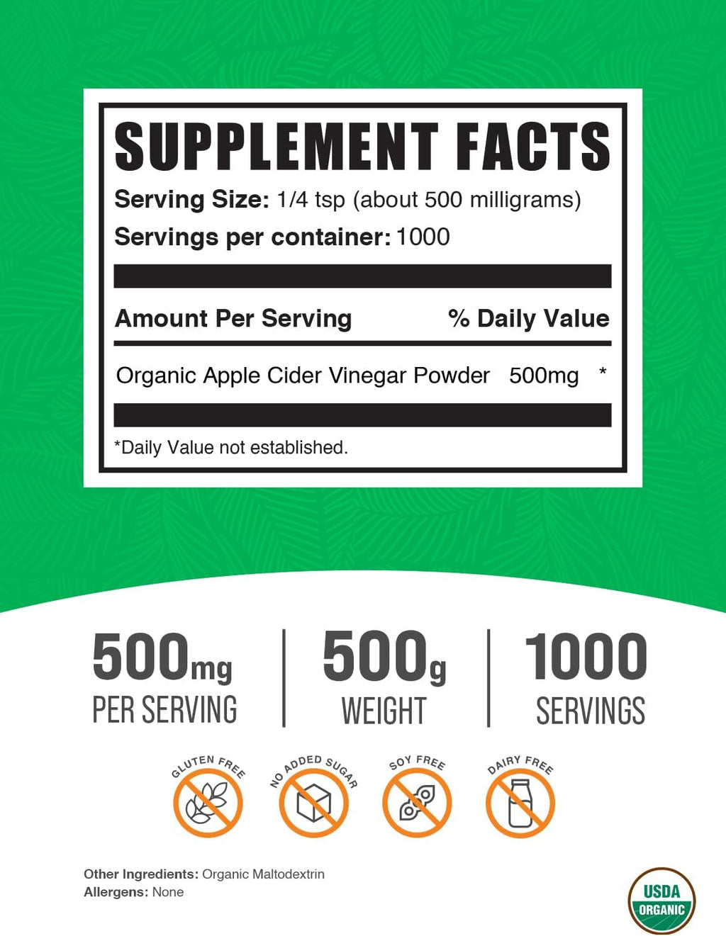 Bulk Supplements Organic Apple Cider Vinegar Powder