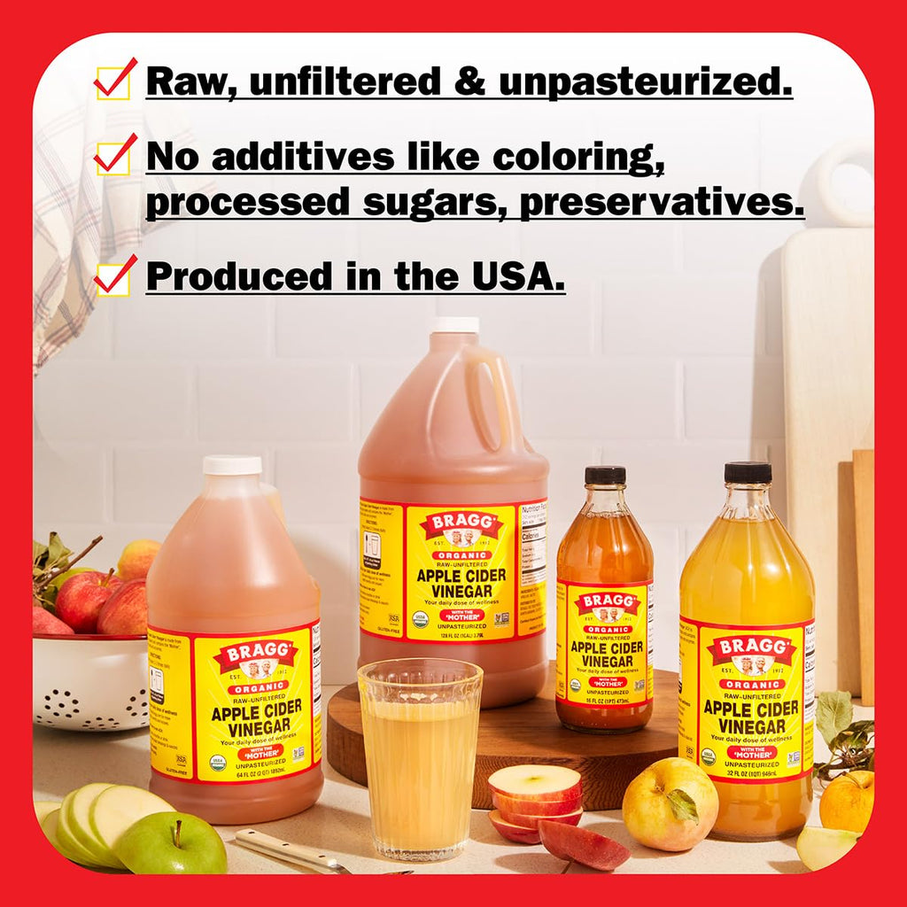 Bragg Organic Raw Apple Cider Vinegar with the Mother – 16 oz, 2-Pack