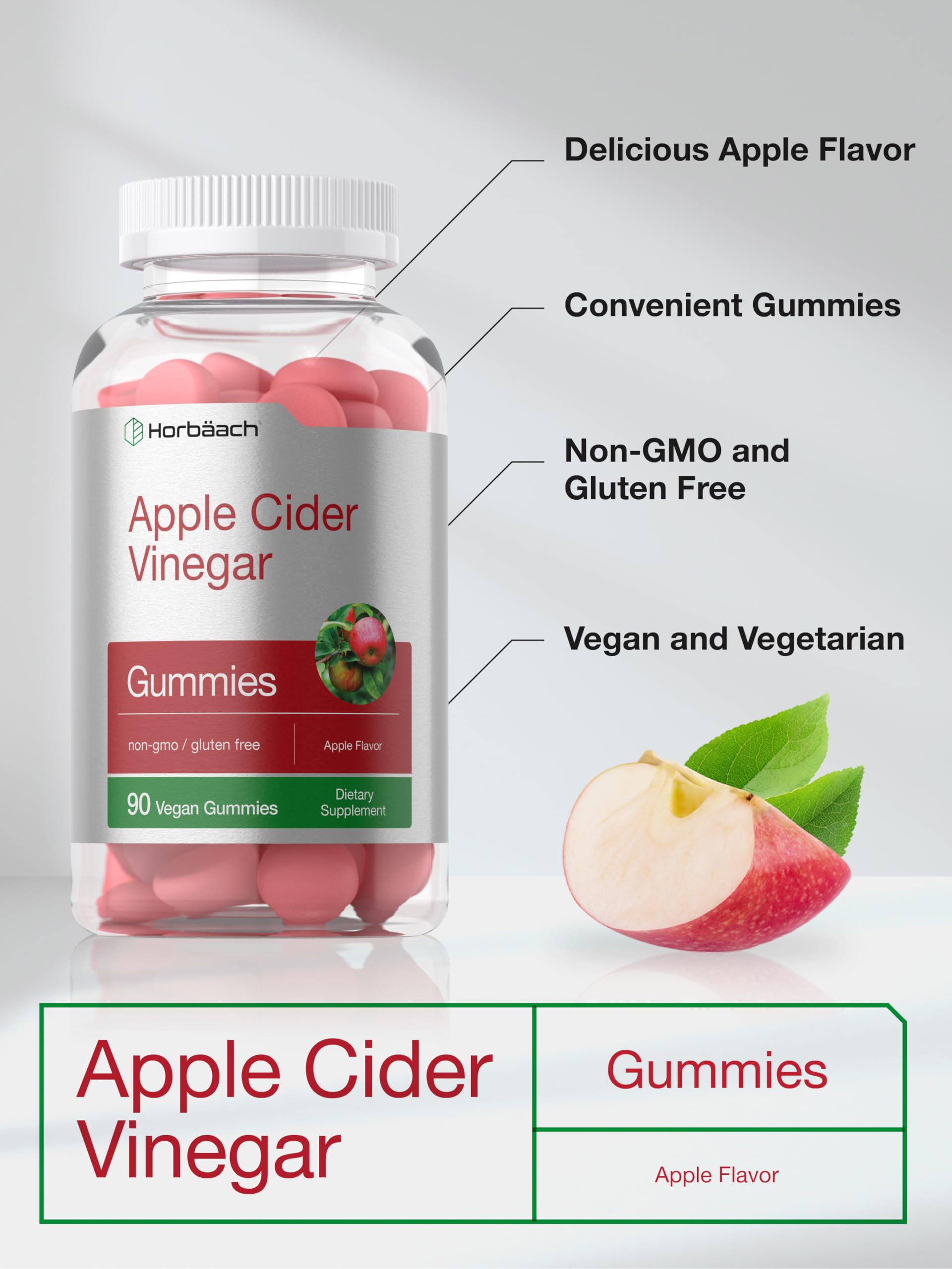 Horbäach Apple Cider Vinegar Gummies – Apple Flavor, 400 mg, 90 Count