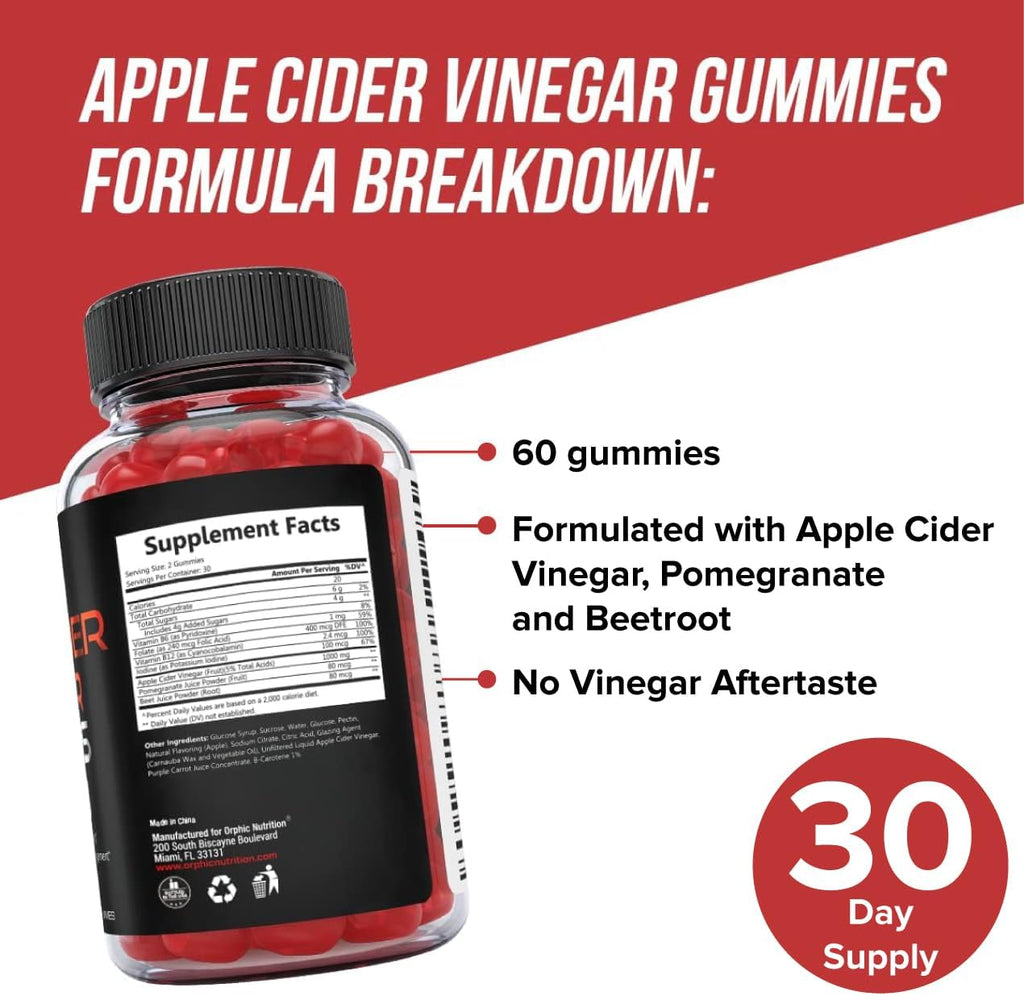 Orphic Nutrition Apple Cider Vinegar Gummies with the Mother – 1,000 mg, 120 Count