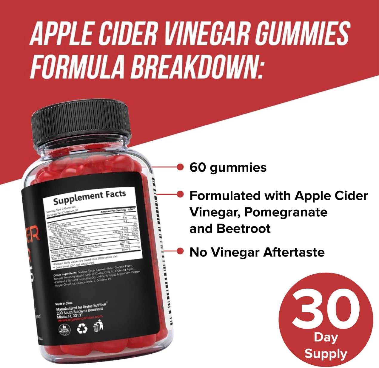 Orphic Nutrition Apple Cider Vinegar Gummies with the Mother – 1,000 mg, 120 Count