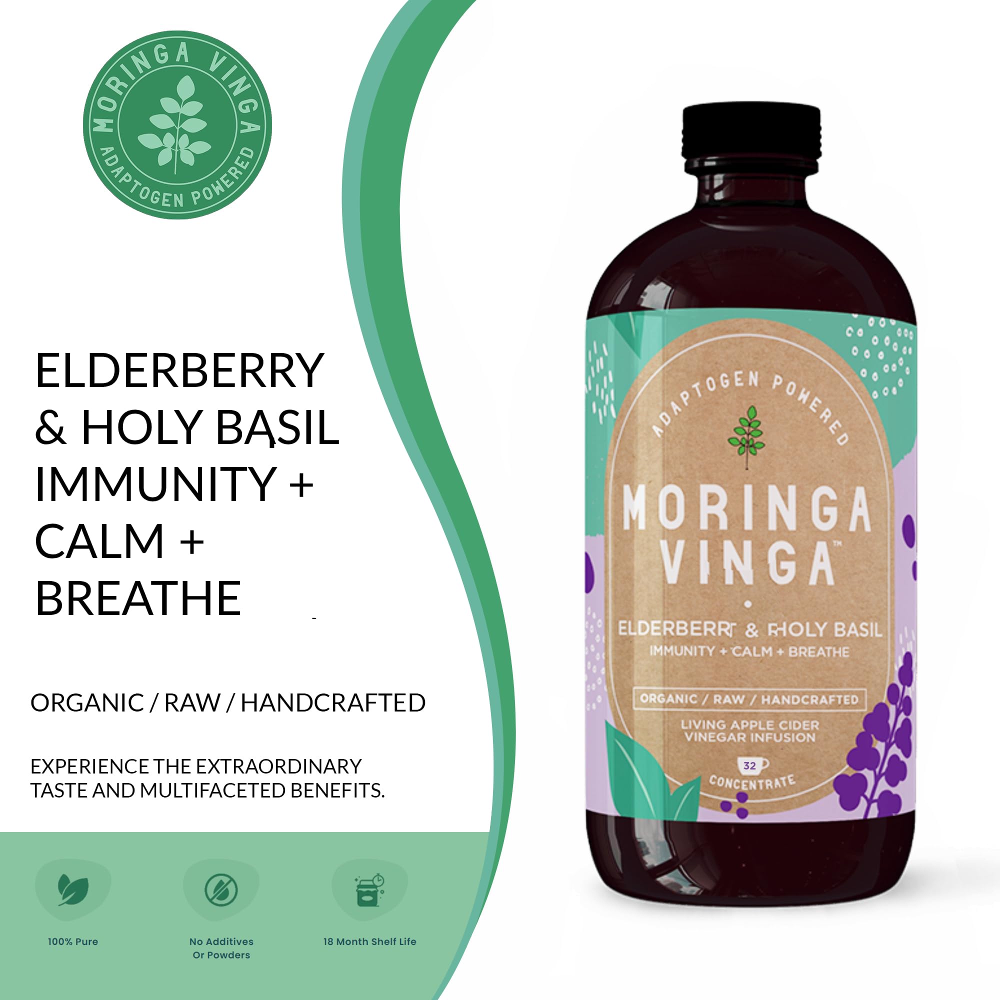 Adaptogen Powered Moringa Vinga Herbal Tonic with Apple Cider Vinegar – 32 oz