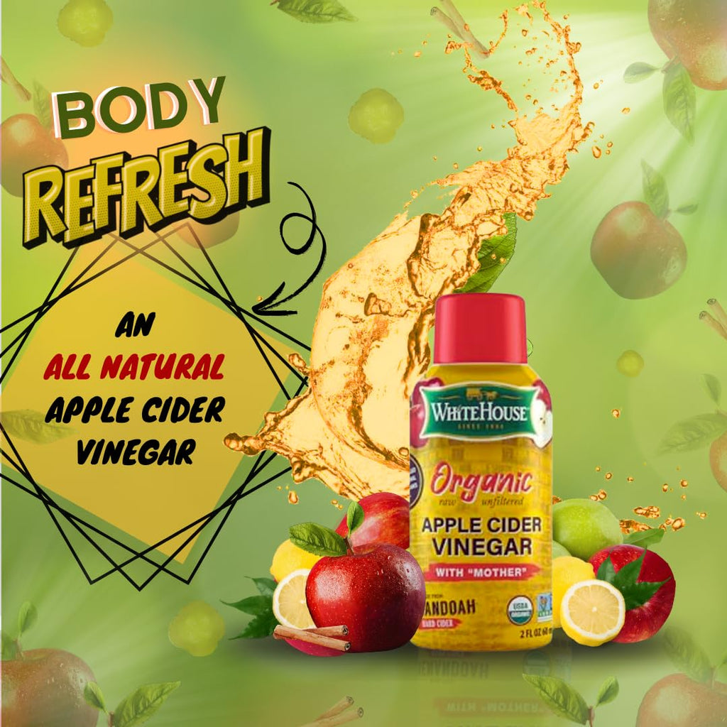 White House Organic Apple Cider Vinegar Shots with the Mother – 2 oz Bottles, 24 Pack