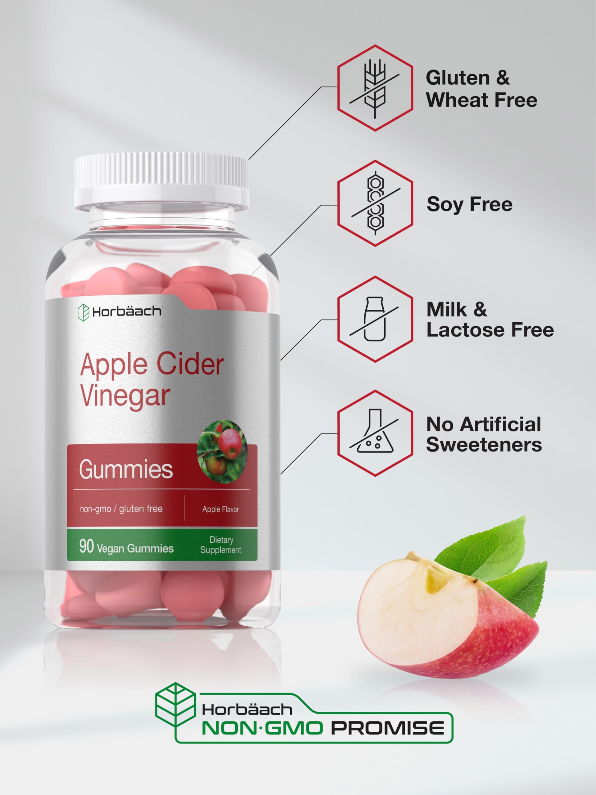 Horbäach Apple Cider Vinegar Gummies – Apple Flavor, 400 mg, 90 Count