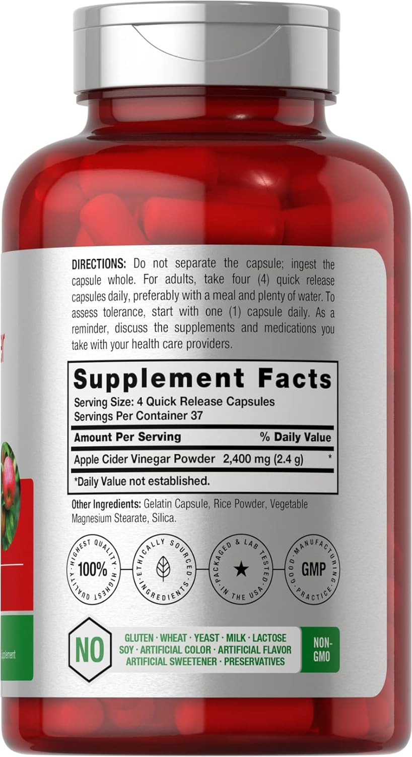 Horbäach Apple Cider Vinegar Capsules – 2,400 mg, 150 Count