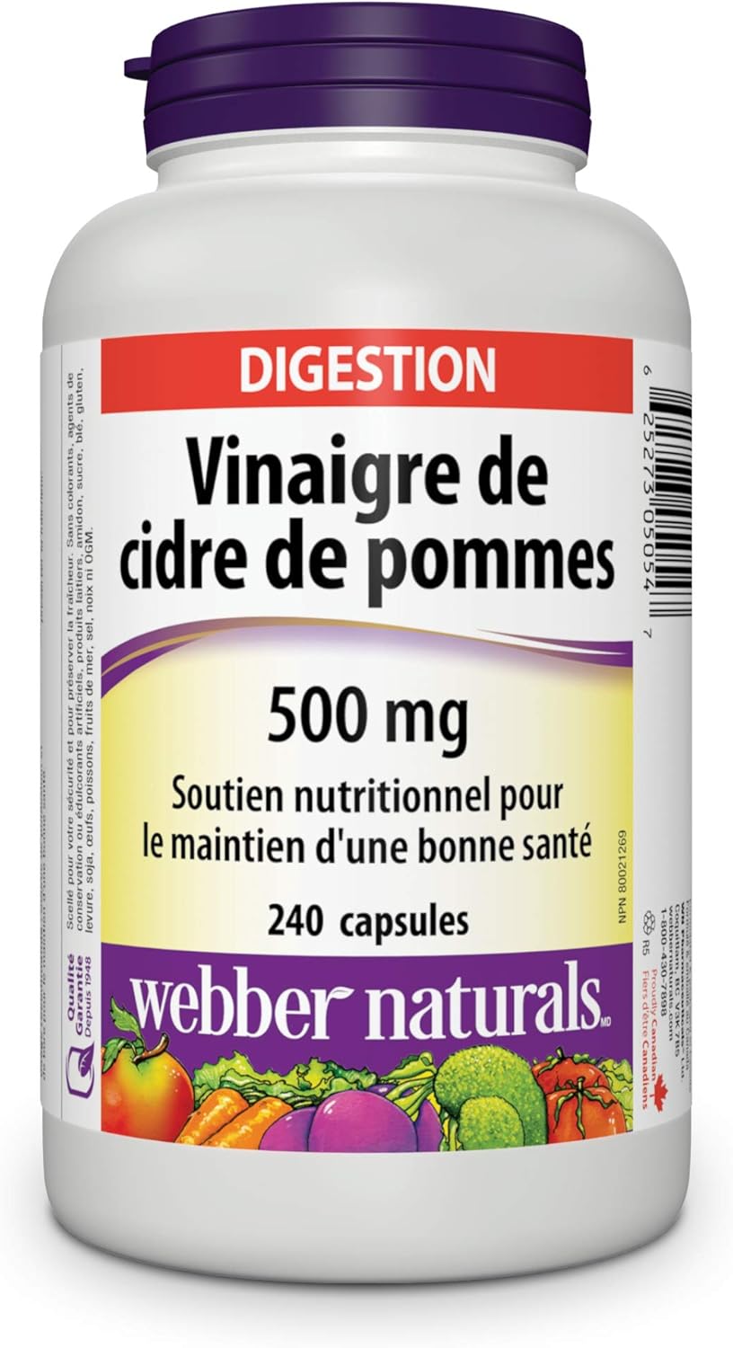 Webber Naturals Apple Cider Vinegar Capsules – 500 mg, 240 Count