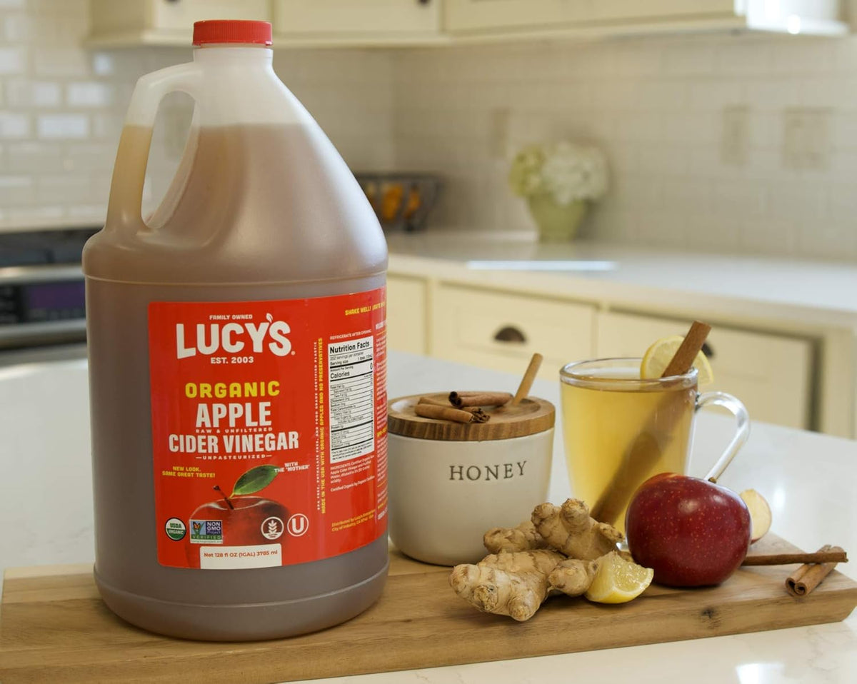 Lucy’s Organic Raw Apple Cider Vinegar with the Mother – Unfiltered, Non-GMO, Gallon Size