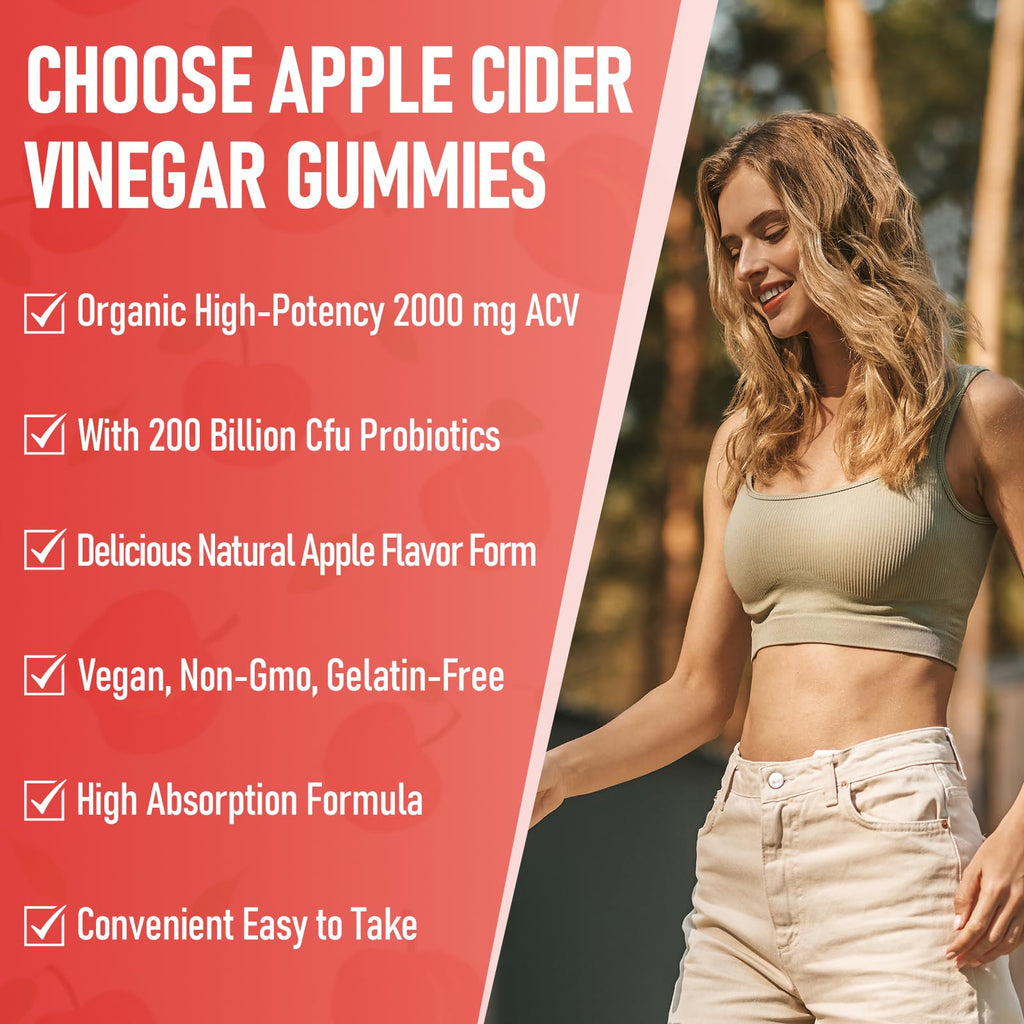 Bestwekk Maximum-Strength Apple Cider Vinegar Gummies with Probiotics & B12 – 2,000 mg, 120 Count