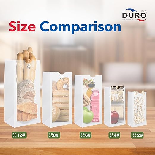 Duro 12 lb Tall White Paper Grocery Bag, 7 1/16 x 4 1/2 x 11 1/2 in (QTY 500), SKU 51032
