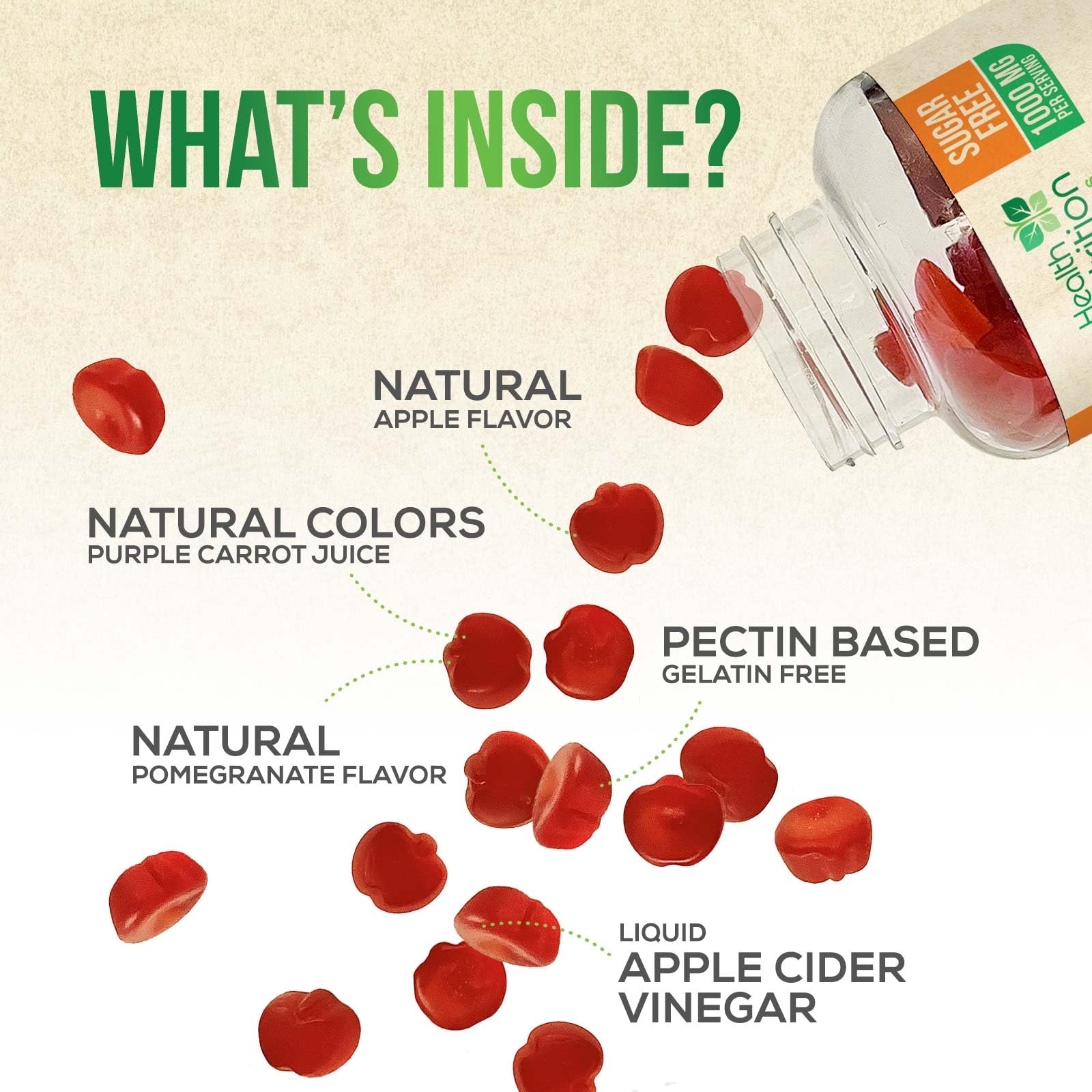 Health Nutrition Zero-Sugar Apple Cider Vinegar Gummies with the Mother & Vitamin B12