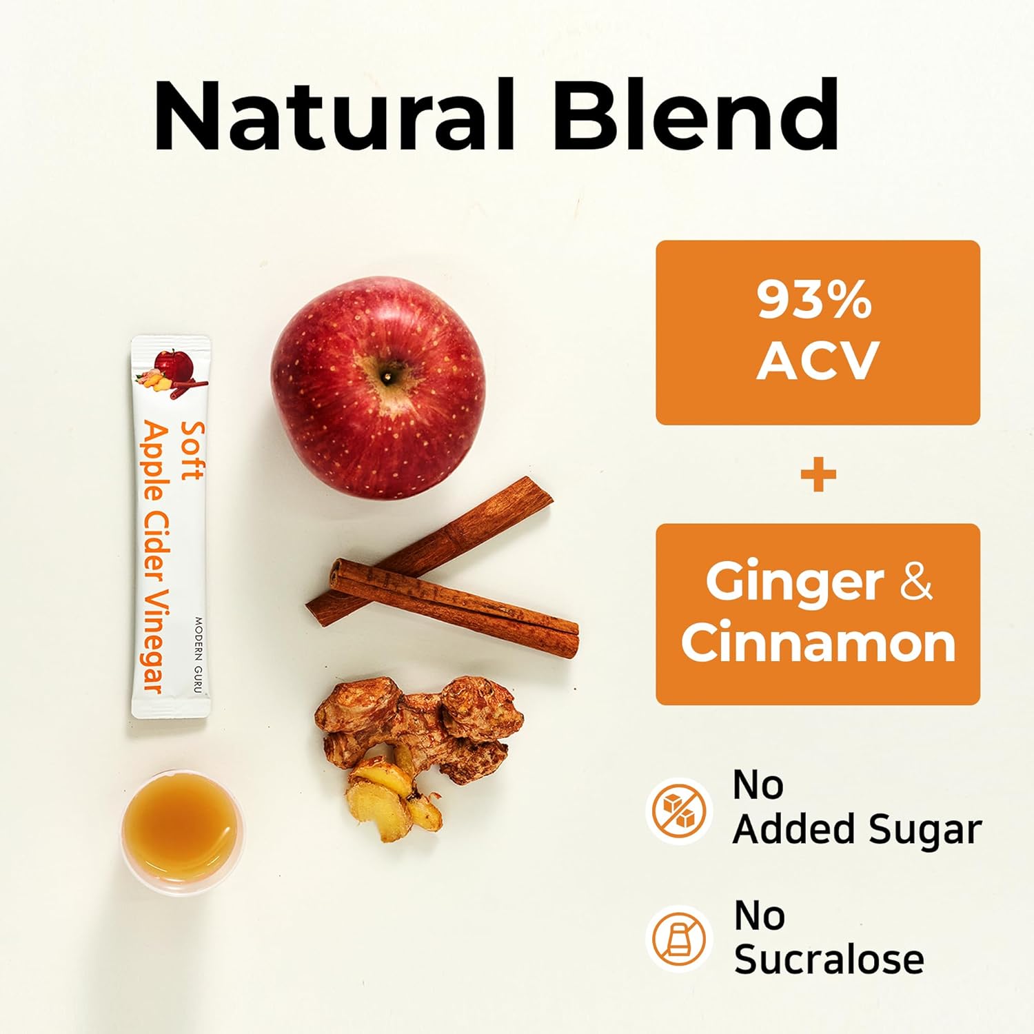 Modern Guru Apple Cider Vinegar Drink Sticks with Ginger & Cinnamon – 21 Count