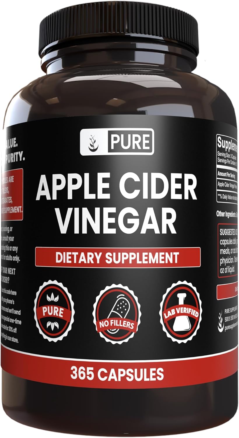 Pure Original Ingredients Apple Cider Vinegar Capsules – Non-GMO, No Fillers, 365 Count