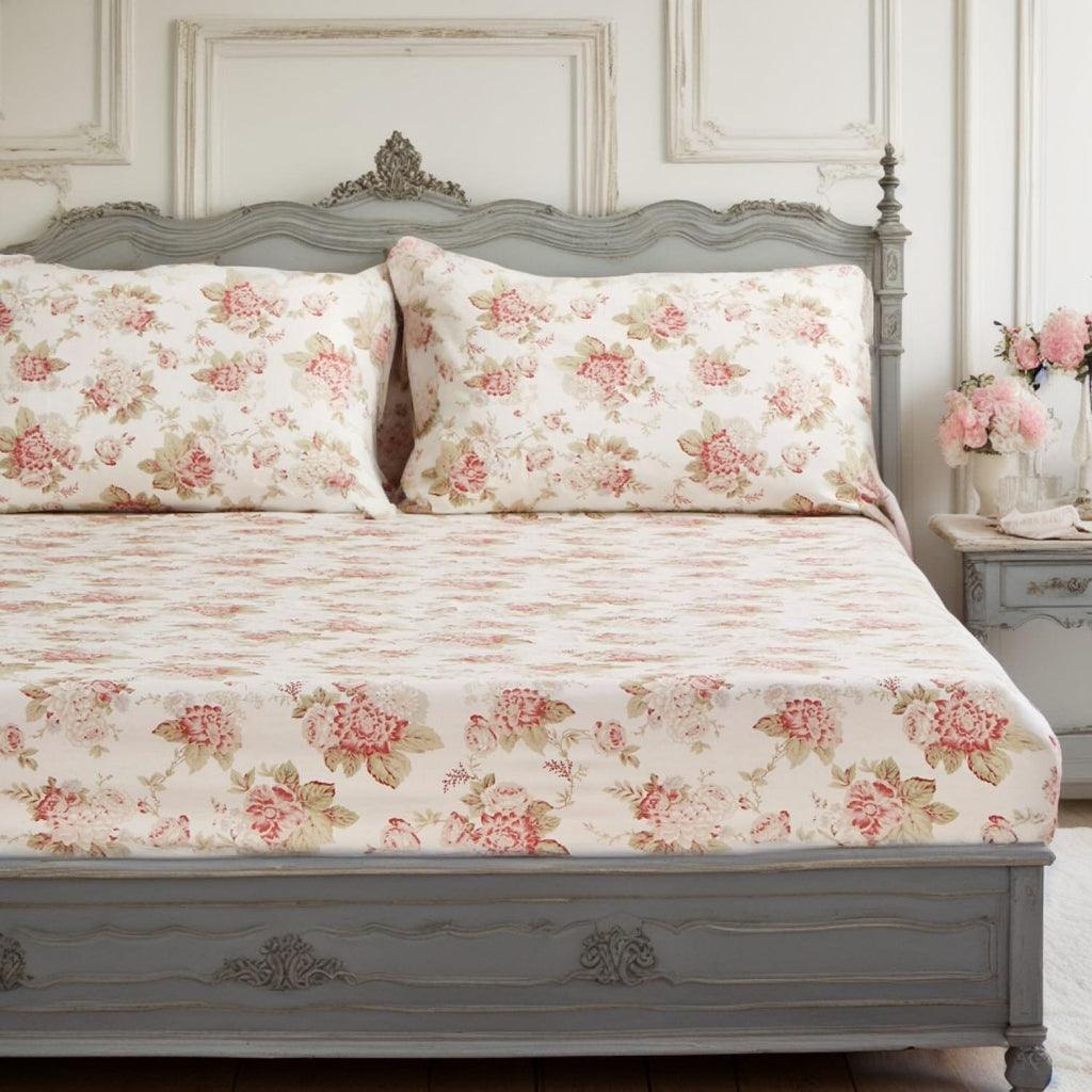 DaDa Bedding Hint of Mint Floral Cotton Fitted Sheet Set