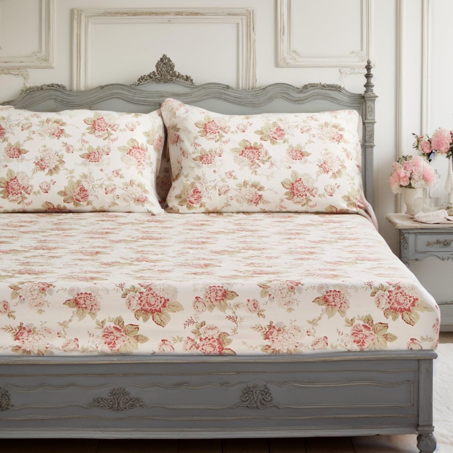 DaDa Bedding Hint of Mint Floral Cotton Fitted Sheet Set