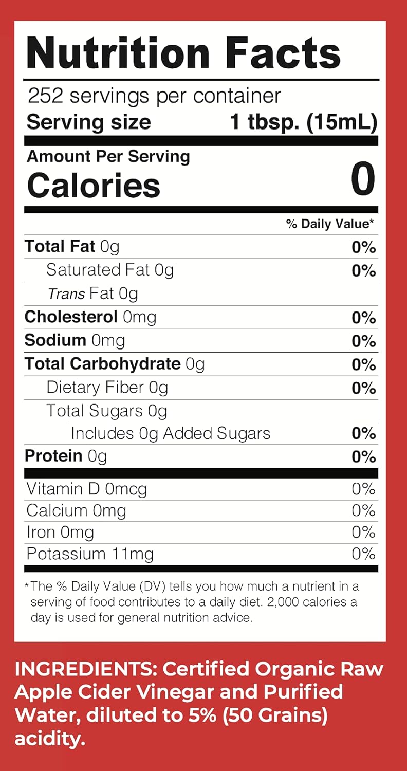 Lucy’s Organic Raw Apple Cider Vinegar with the Mother – Unfiltered, Non-GMO, Gallon Size