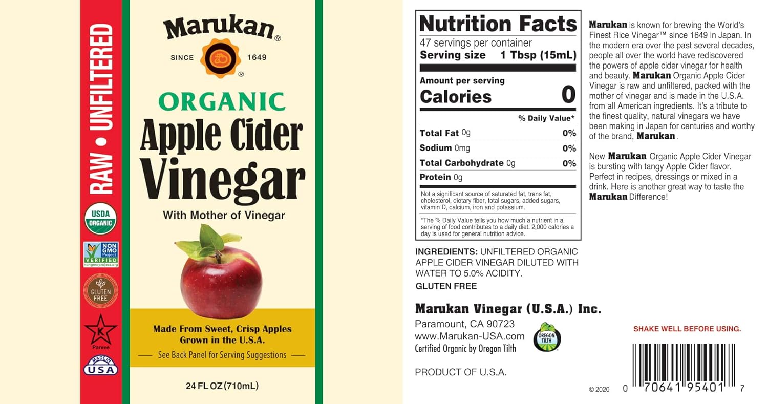 Marukan Organic Raw Apple Cider Vinegar with the Mother – 24 oz