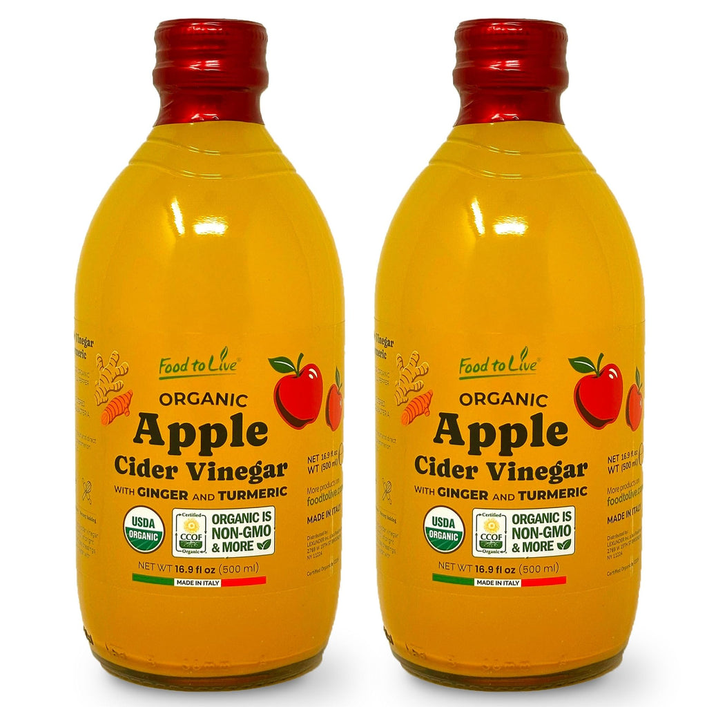 Food To Live Organic Italian Apple Cider Vinegar with Ginger & Turmeric – 500 ml
