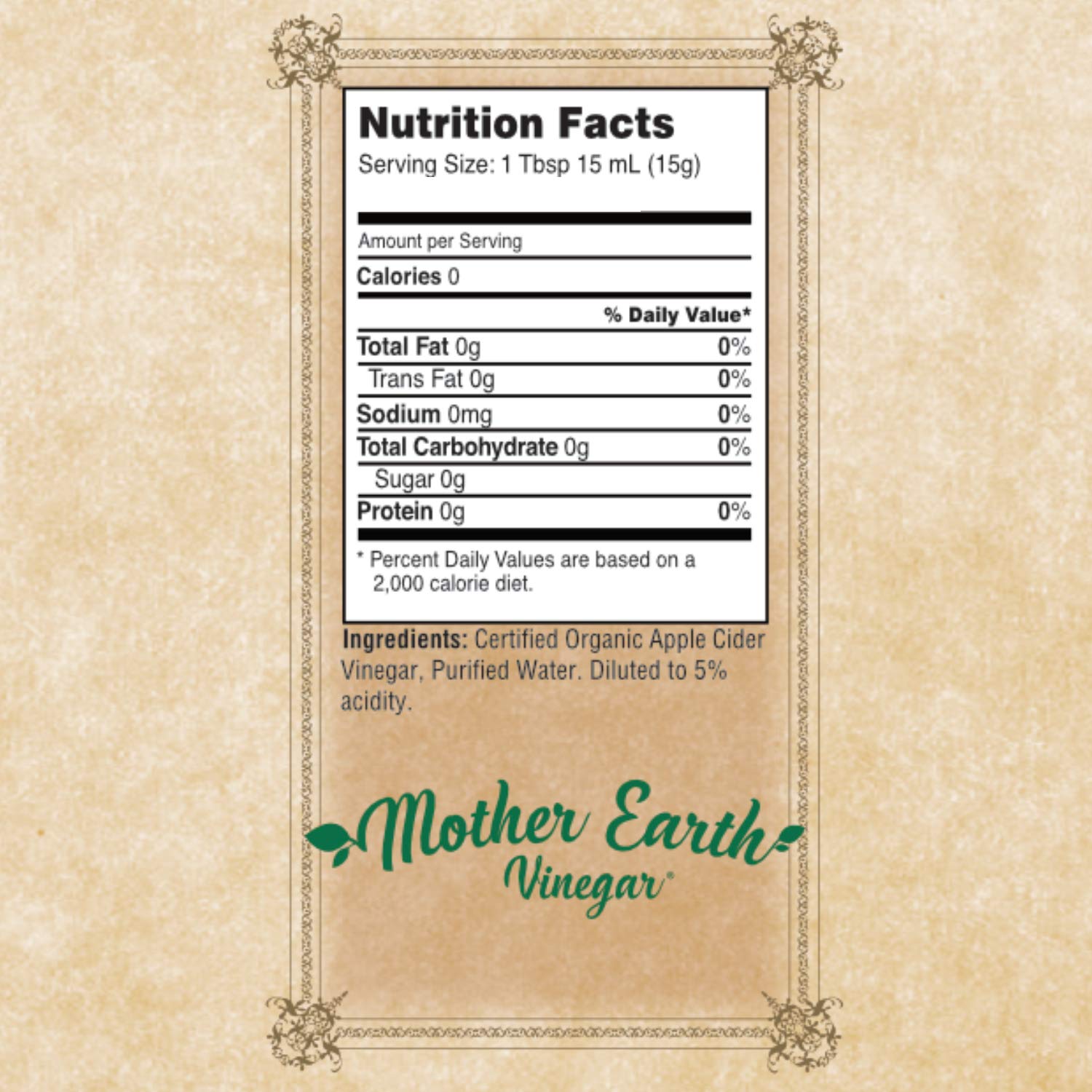Mother Earth Organic Apple Cider Vinegar With The Mother – 16 oz Glass Bottle