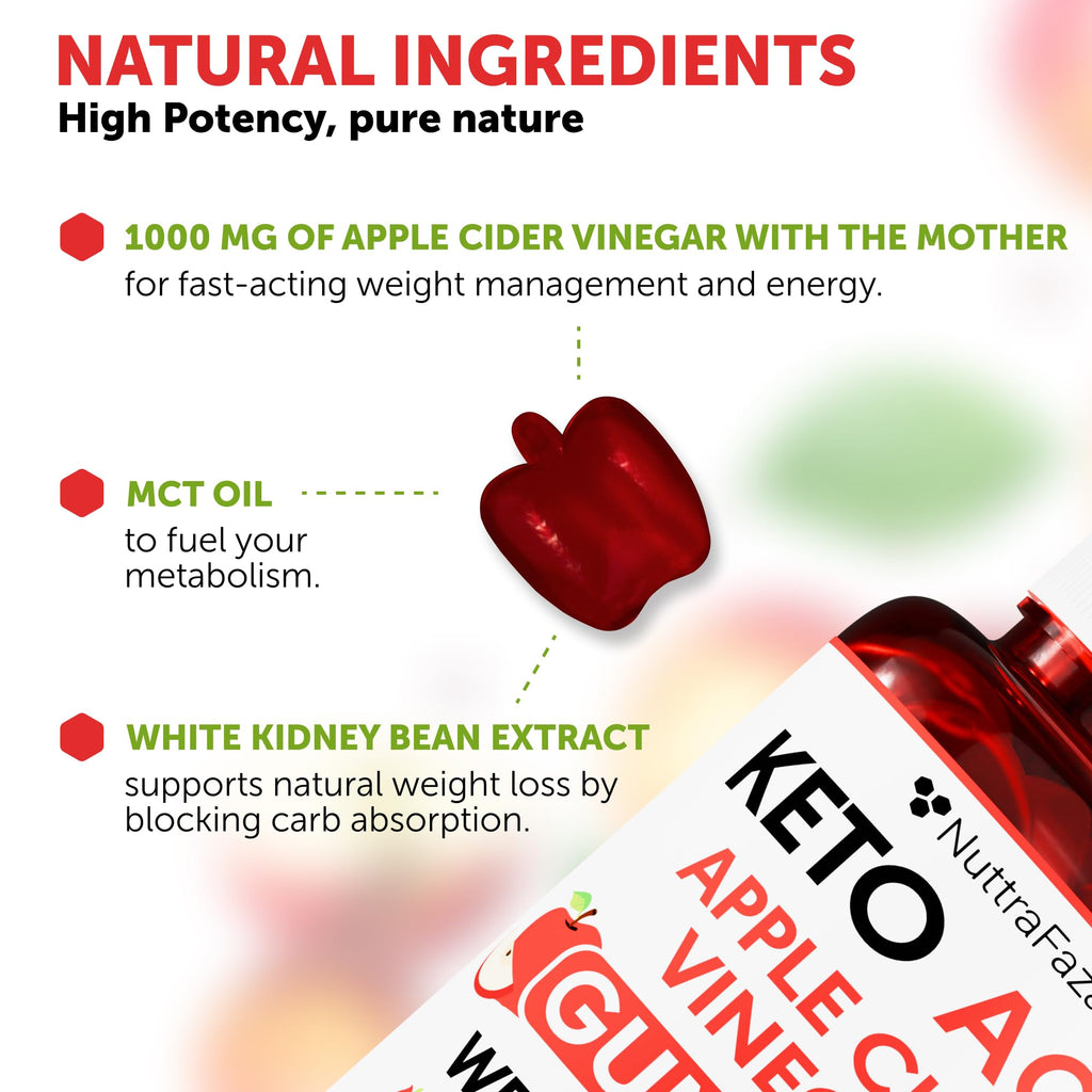 NuttraFlair Keto Apple Cider Vinegar Gummies – Sugar-Free, 1,000 mg, 60 Count