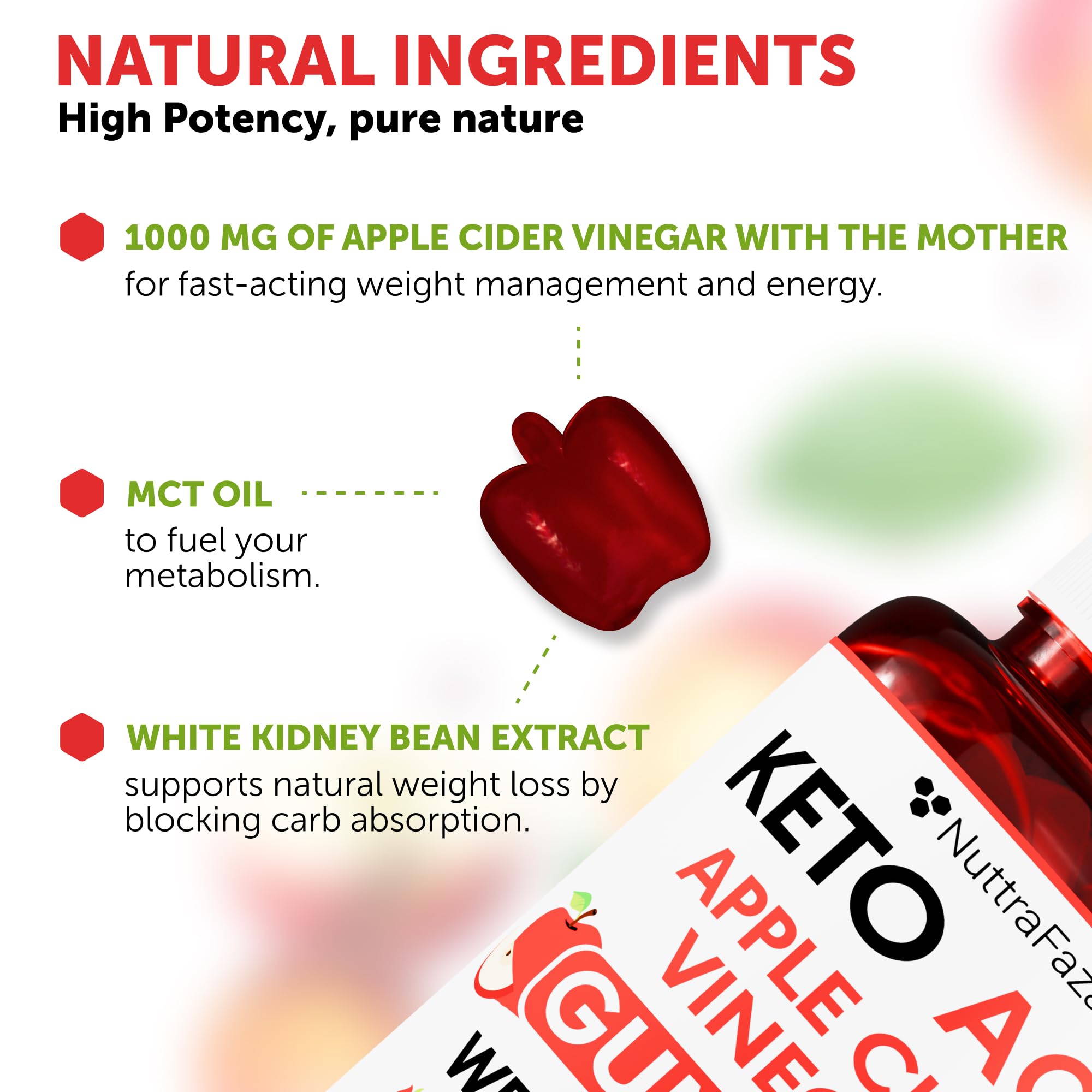 NuttraFlair Keto Apple Cider Vinegar Gummies – Sugar-Free, 1,000 mg, 60 Count
