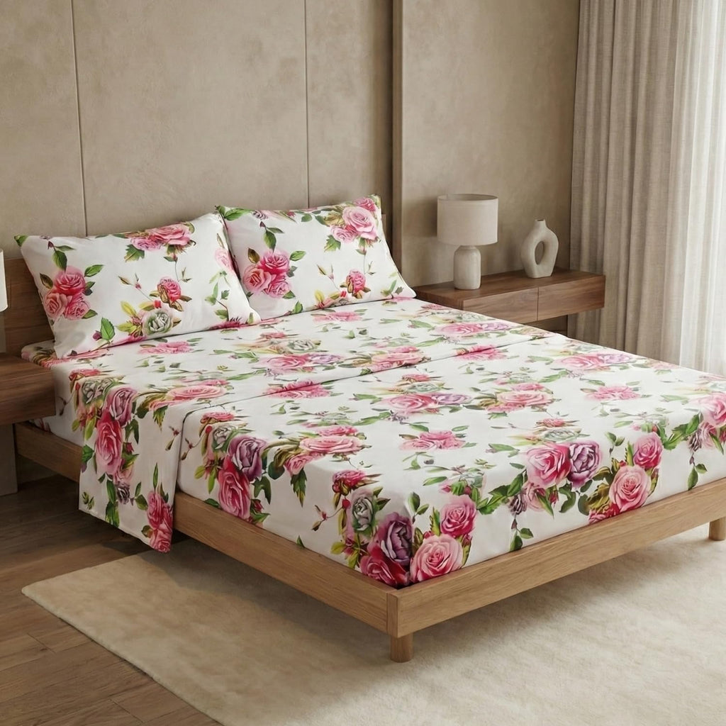 DaDa Bedding Pink Romantic Roses Floral Sheet Set