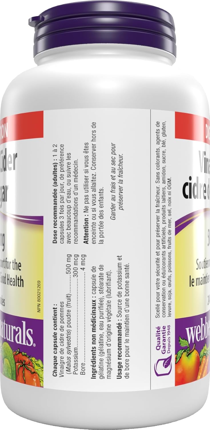 Webber Naturals Apple Cider Vinegar Capsules – 500 mg, 240 Count