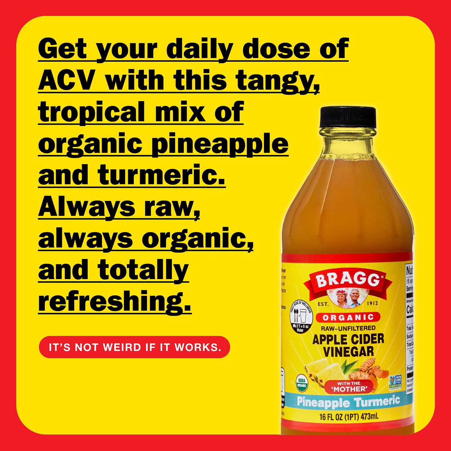 Bragg Organic Flavored Apple Cider Vinegar with the Mother – Raw & Unfiltered, 16 fl oz