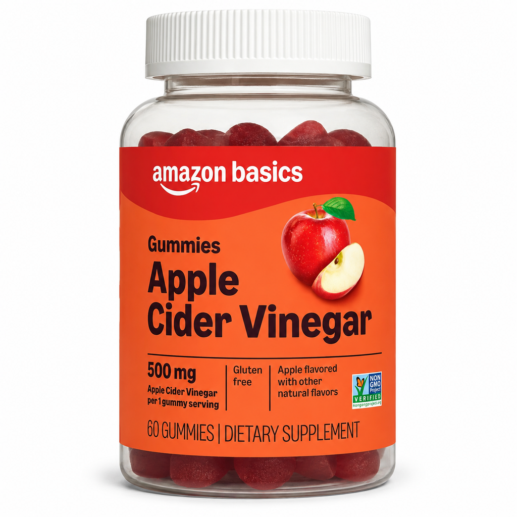 Amazon Basics Apple Cider Vinegar Gummies with Vitamin B12 – 500 mg, 60 Count