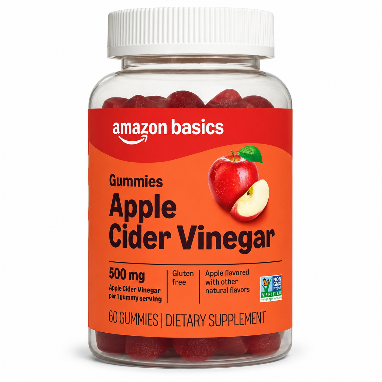Amazon Basics Apple Cider Vinegar Gummies with Vitamin B12 – 500 mg, 60 Count