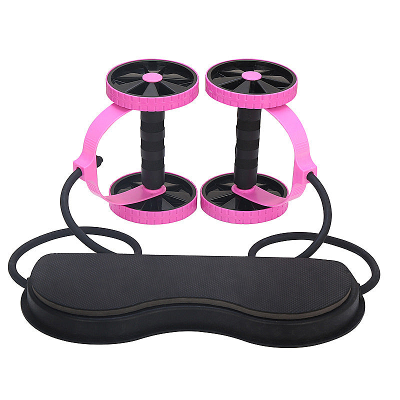 Pink and black exercise device on a white background