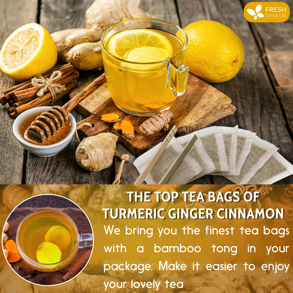 Turmeric, Ginger, Cinnamon Tea, Tea Bags, 100% Natural, Hand-made Blend of Turmeric, Ginger, and Cinnamon. Eco-conscious Tea Bags. Turmeric Ginger Herbal Tea. No Sugar, No Caffeine, No Gluten, Vegan