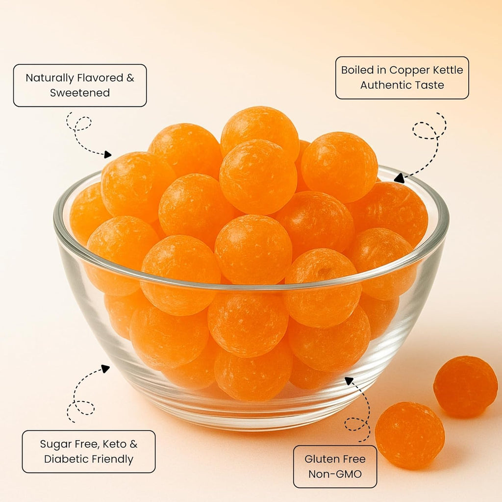 Andy Anand Sugar Free Sour Orange Hard Candy – Copper Kettle Boiled, Naturally Flavored, Keto & Diabetic Friendly, 28 Pc 7 Oz